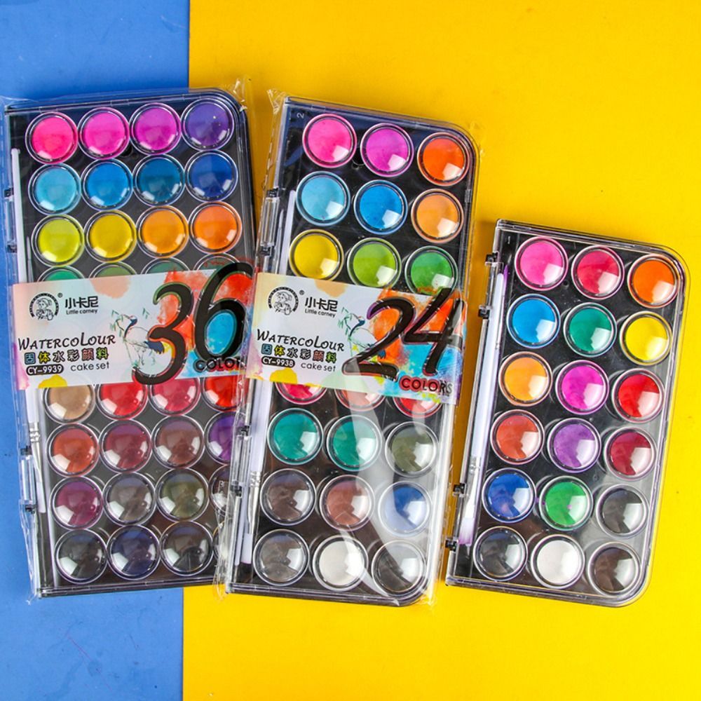 Watercolor Paint Set Solid Pigment - 12/18/24/36 สีทึบสีน้ําชุด METALLIC Glitter กล่องพลาสติกสีน้ํา Pigment
