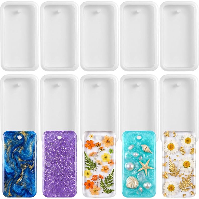 Silicone Epoxy Resin Molds Set - 10 ชุดแม่พิมพ์หล่อเรซินสำหรับทำเครื่องประดับพวงกุญแจ ขายเป็นชุด แม่พิมพ์ซิลิโคนเรซินทรงสี่เหลี่ยมผืนผ้า แม่พิมพ์เรซินสำหรับทำจี้และที่คั่นหนังสือ DIY