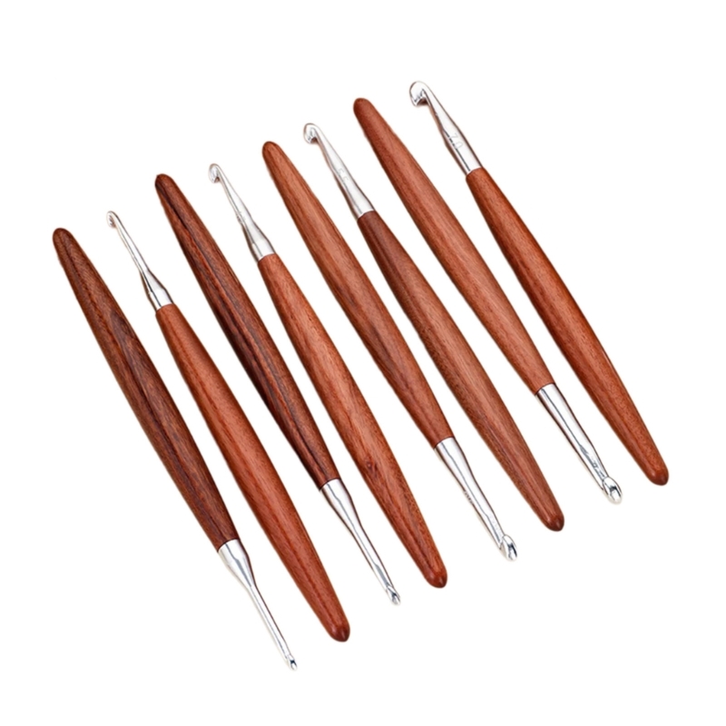 Wooden Crochet Hooks Ergonomic Handle - F68E 8 ชิ้นไม้ถักโครเชต์ตะขอกล่องเก็บ Ergonomic Grip อลูมิเนียมถักโครเชต์เข็ม