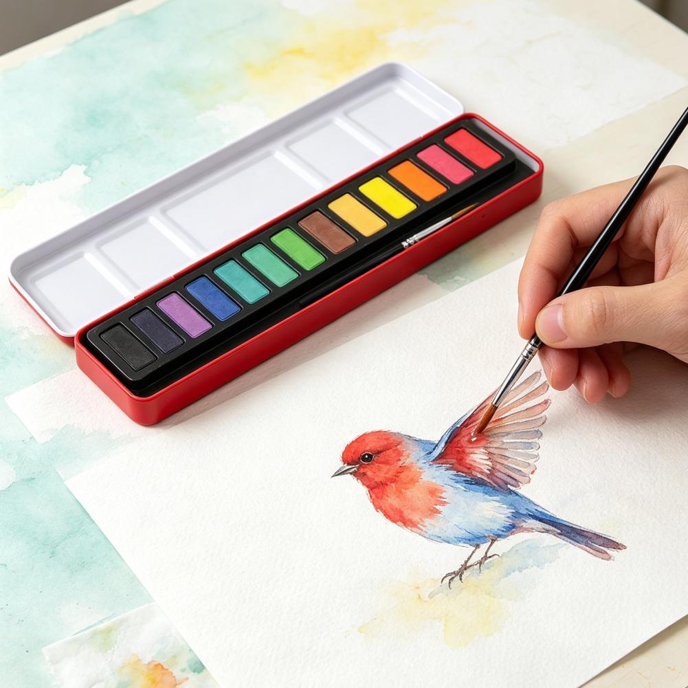 ชุดสีน้ำแบบพกพา สีกัวชแบบแข็ง  - Watercolor Paint Set Solid Pigment บทวิจารณ์และราคา