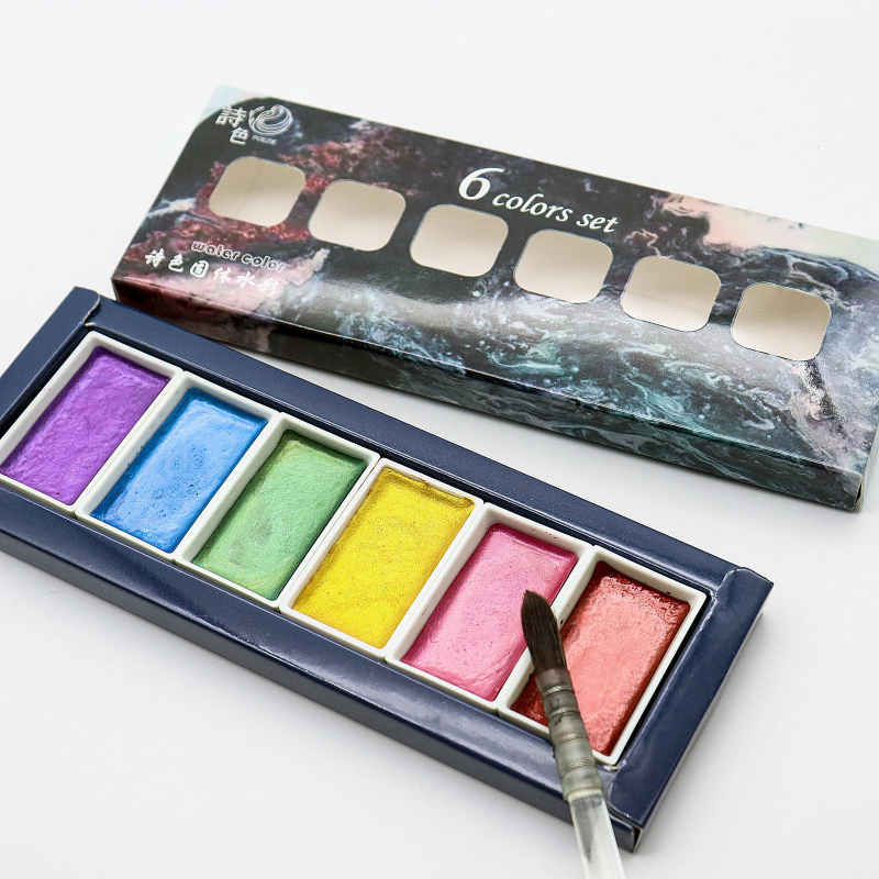 6 สีโลหะที่ละลายน้ําได้เพิร์ลส - Watercolor Paint Set Solid Pigment บทวิจารณ์และราคา