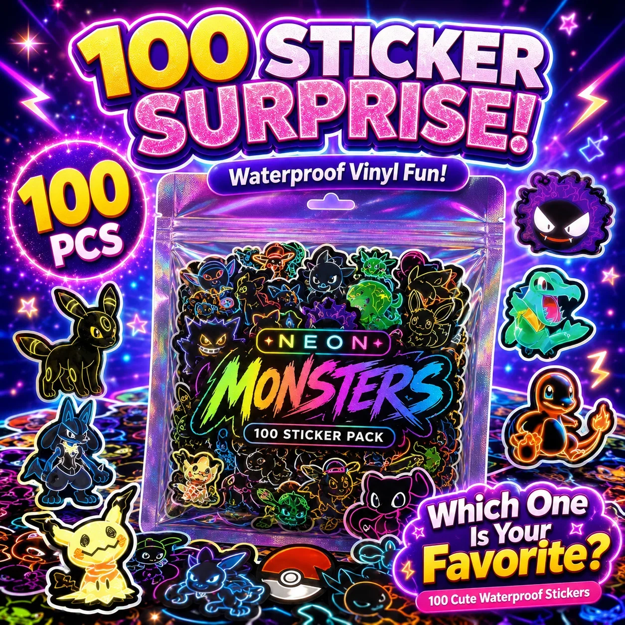 สติกเกอร์โปเกมอนสีนีออน 100 ชิ - Scrapbooking บทวิจารณ์และราคา